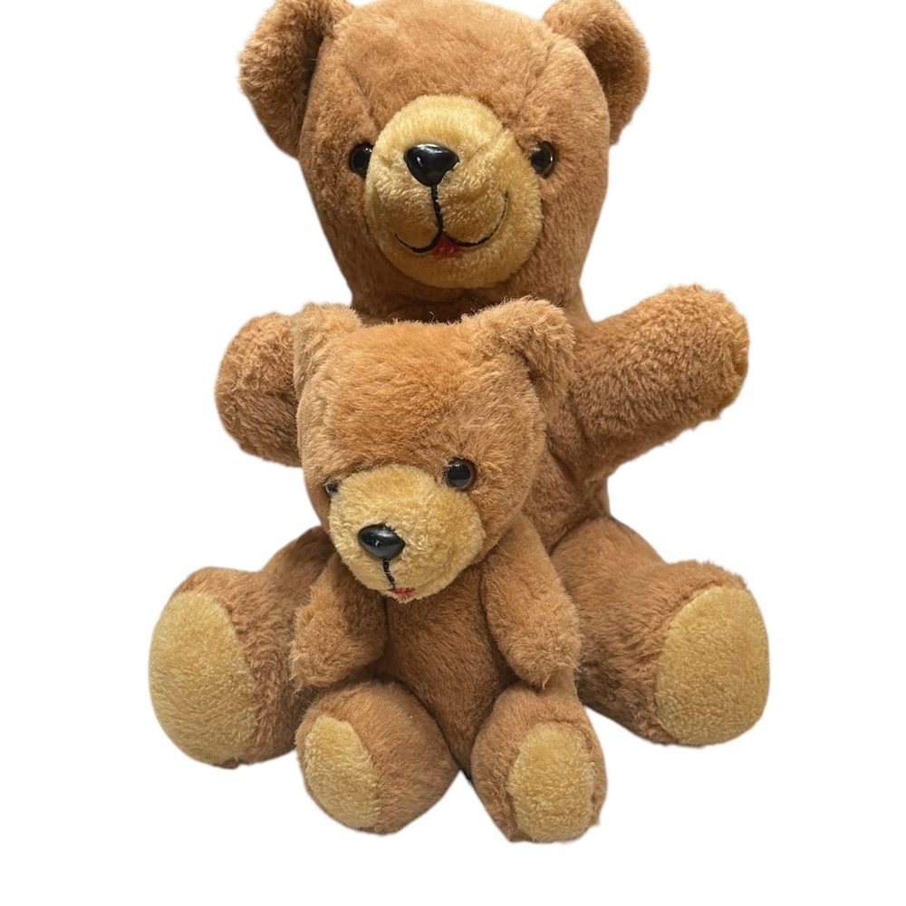 Trudy Vintage Brown Teddy Bears Mama & Cub Set Stuffed Animals Approx 14” & 8”